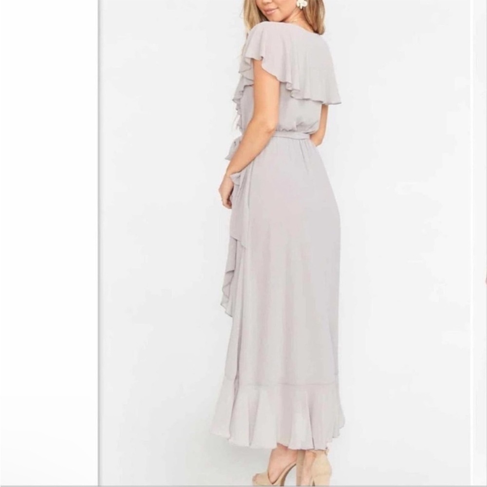 NWT Show Me Your Mumu Dress MUMU Jess Ruffle MIDI Dress Dove Grey Chiffon - Picture 7 of 9